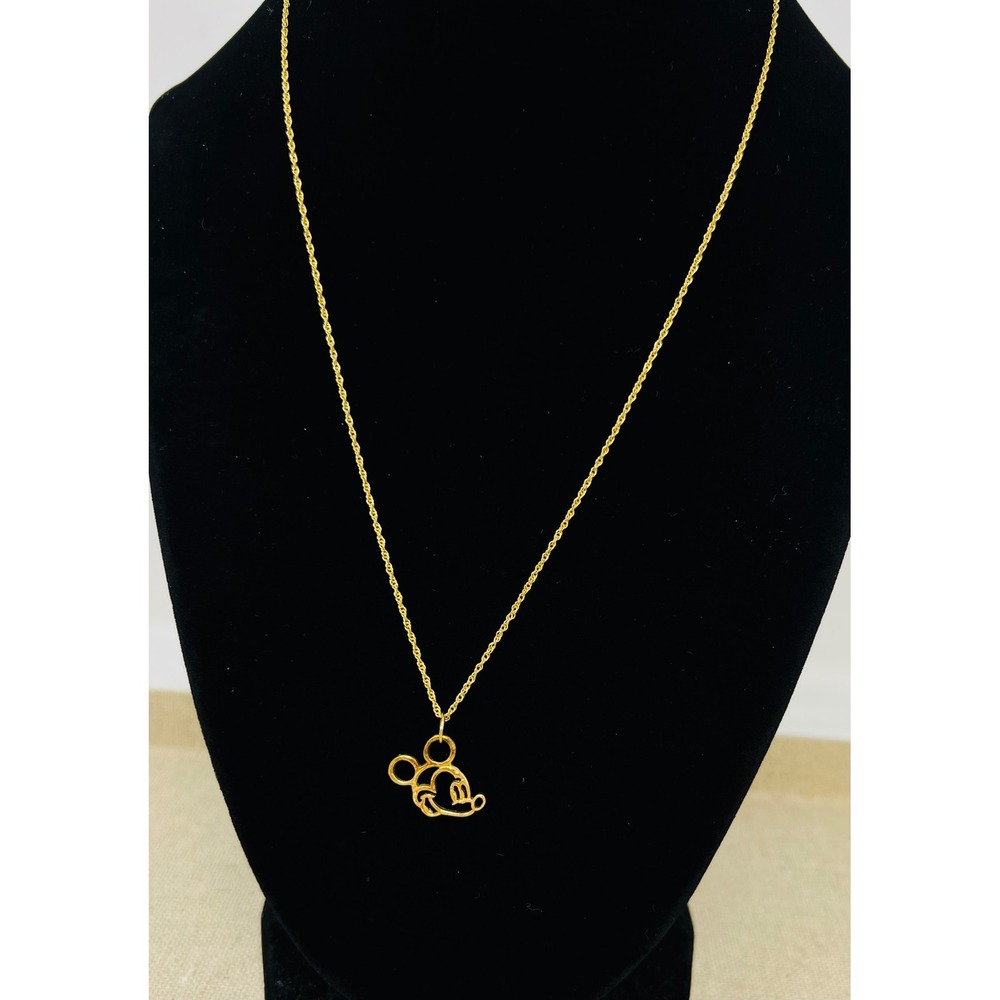 Disney Mickey Mouse Outline Gold Over Sterling Silver Necklace Pendant - Picture 5 of 8